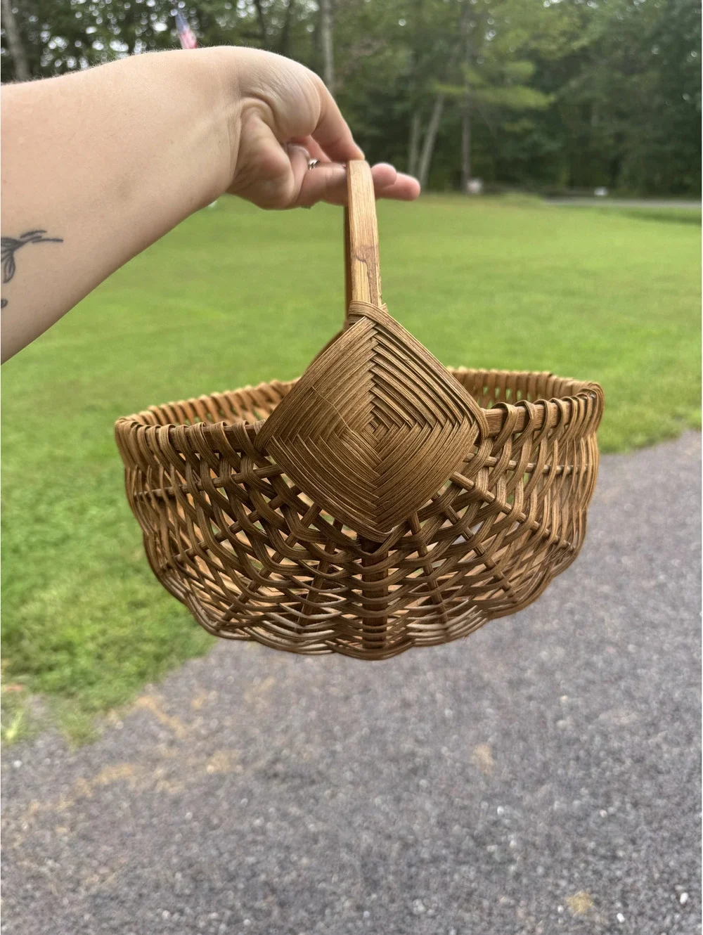 Vintage Handwoven Natural Wicker Basket with Handle
